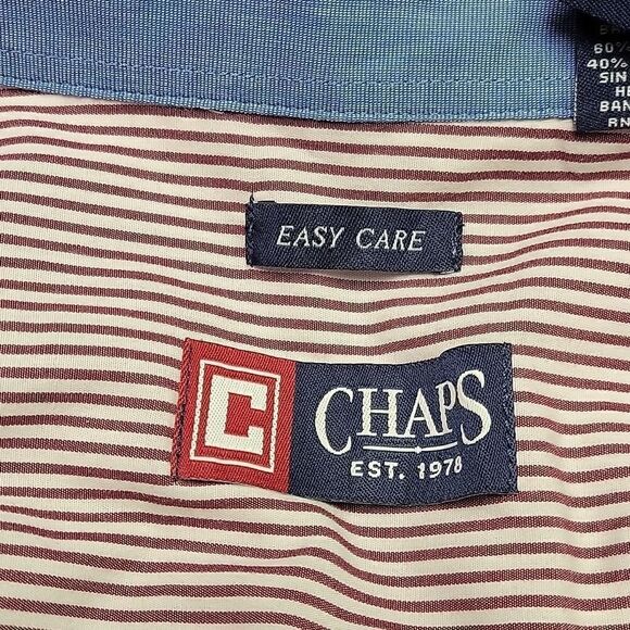 Chaps Red and White Striped Button Up   | Size XL - Picture 8 of 9